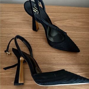 Elegant Black Mesh Slingback Heels